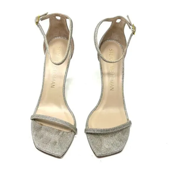 Stuart Weitzman nudistsong heels size 10.5 platinum glitter CL
